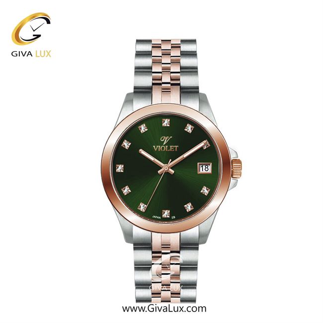 ساعت مچی اورجینال زنانه ویولت VIOLET نقره ای-رزگلد | نقره ای-رزگلد| سبز یشمی تیره| کد رفرنس 0642/2 سایز متوسط